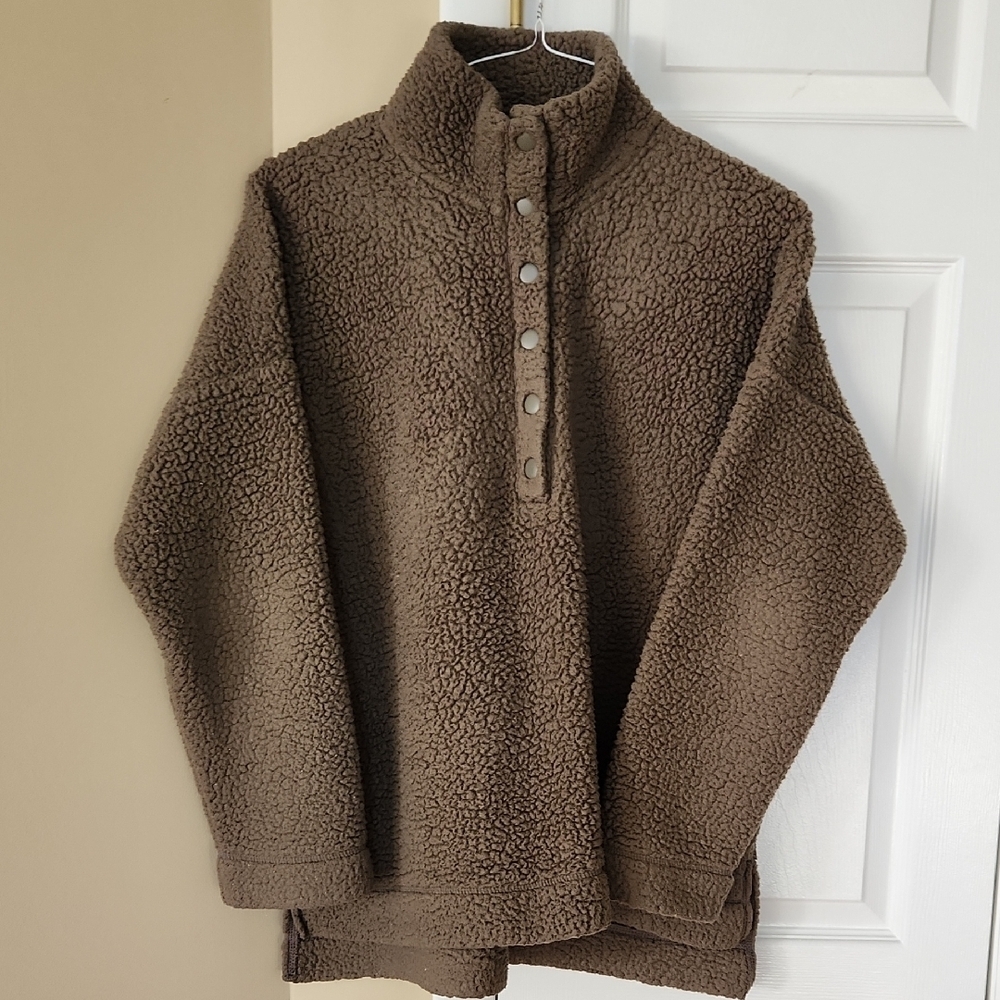 Women's Green Sherpa Sweater, Aerie Medium